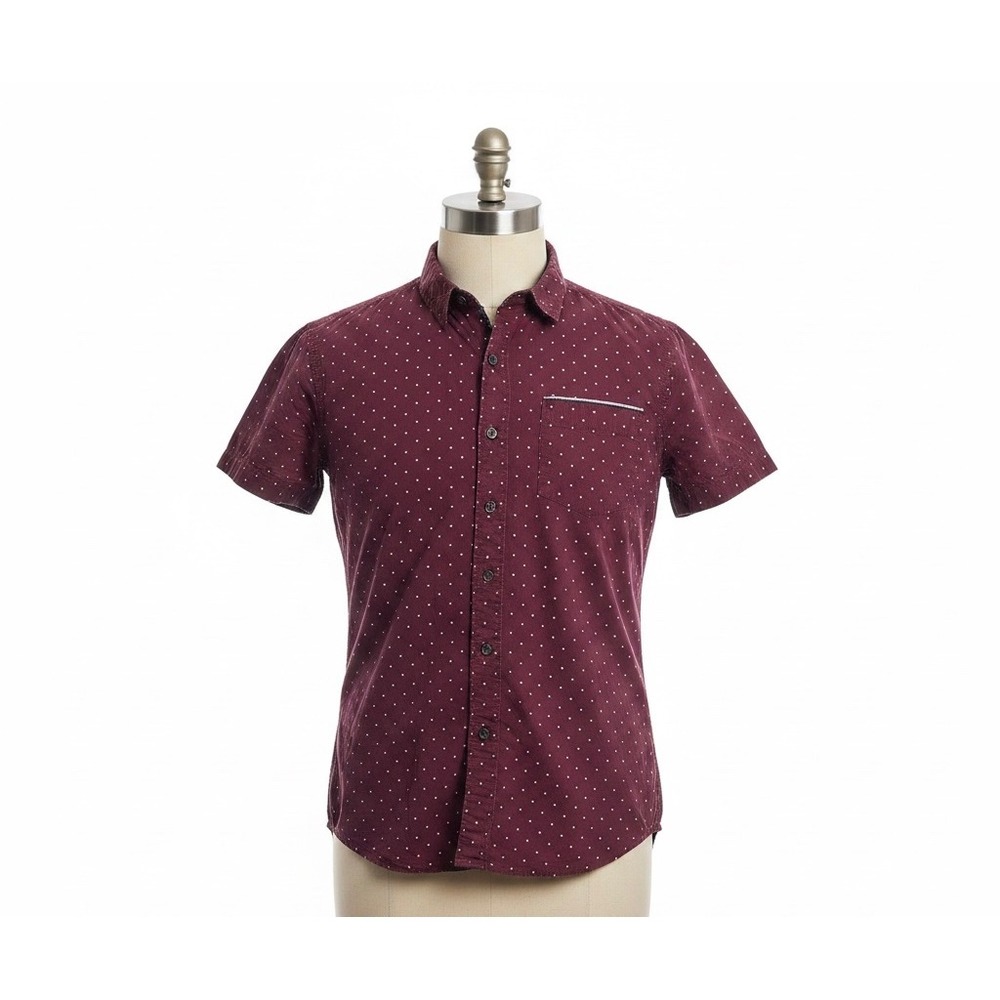 Level Ten Mens Peached Poplin Short Sleeve Button Down‎ Shirt Maroon Small